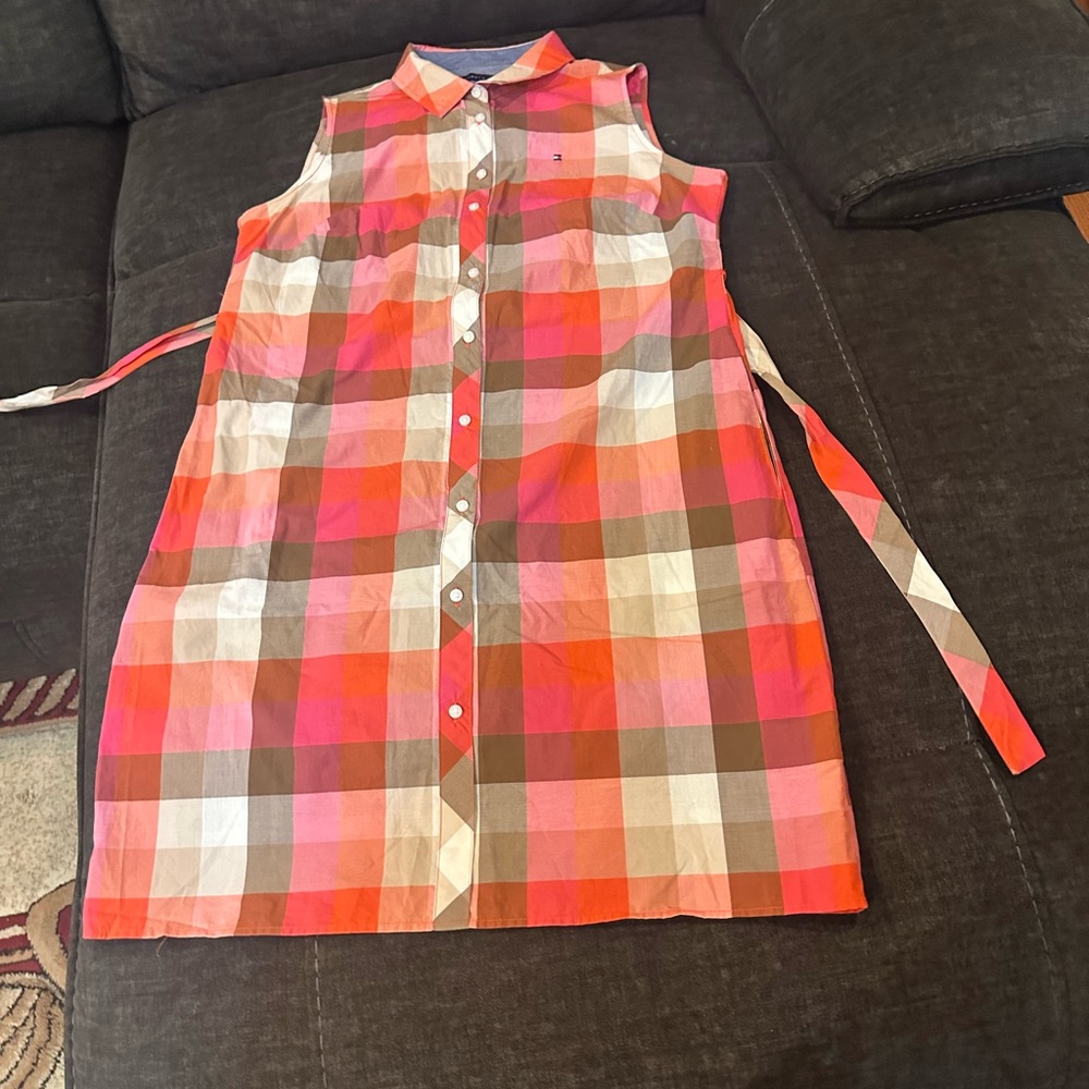 NWOT Tommy Hilfiger Vibrant Multicolor plaid button down Shirt Dress Size 10 - Picture 5 of 16